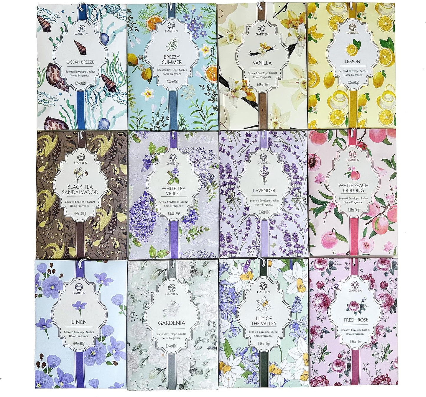 12 Scents Scented Sachets - 12 Pack, Long-Lasting Home Fragrance Sachet Bags, Large Fresh-Scented Packets, Sachets for Drawers and Closets