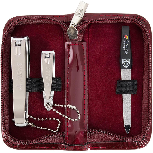 3 Swords Germany - brand quality 3 piece manicure pedicure grooming kit set for professional finger & toe nail care tool clipper fashion leather case in gift box, Made by 3 Swords (6233)